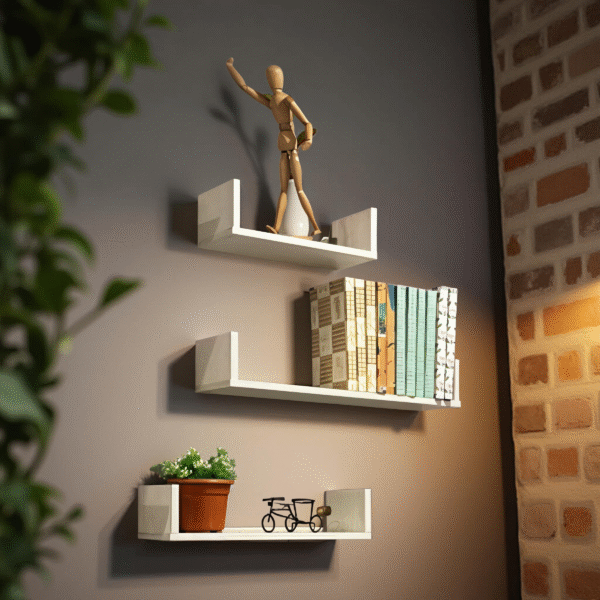 HEV. 3PCS WALL SHELF SET WHITE -95X150X290/390/490- NT1898