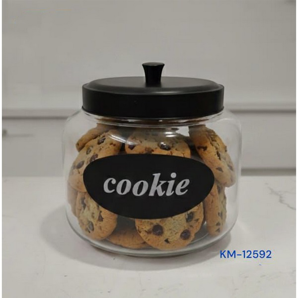 1018590000137 GLASS COOKIE JAR W/BLACK LID-3000ML - Image 1