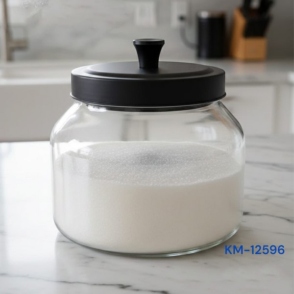1018590000139 GLASS SUGAR JAR W/BLACK LID-1500ML - الصورة 1
