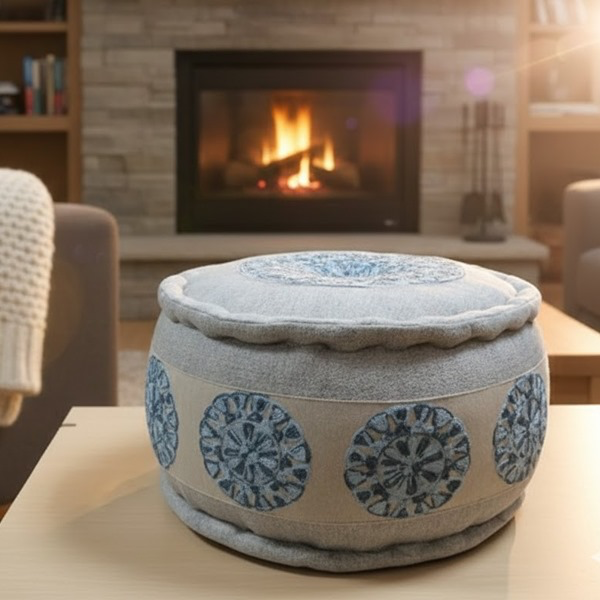 1020440000071 MRD ROUND PRINTED POUF BOX 40*25CM GRAY - الصورة 1