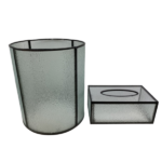 BLACK METAL FRAME ACRYLIC DUSTBIN & TISSUE BOX SET-22X22X9CM