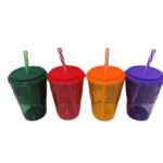 PLASTIC CUP+COVER W/STRAW