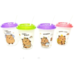 PLASTIC CUP W/STRAW-9X5X11.5-400ML