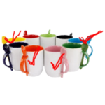 11OZ YELLOW HANDLE WHITE CERAMIC MUG W/YELLOW SPOON
