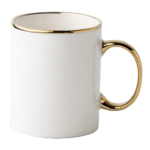 11OZ WHITE CERAMIC MUG W/GOLD HANDLE