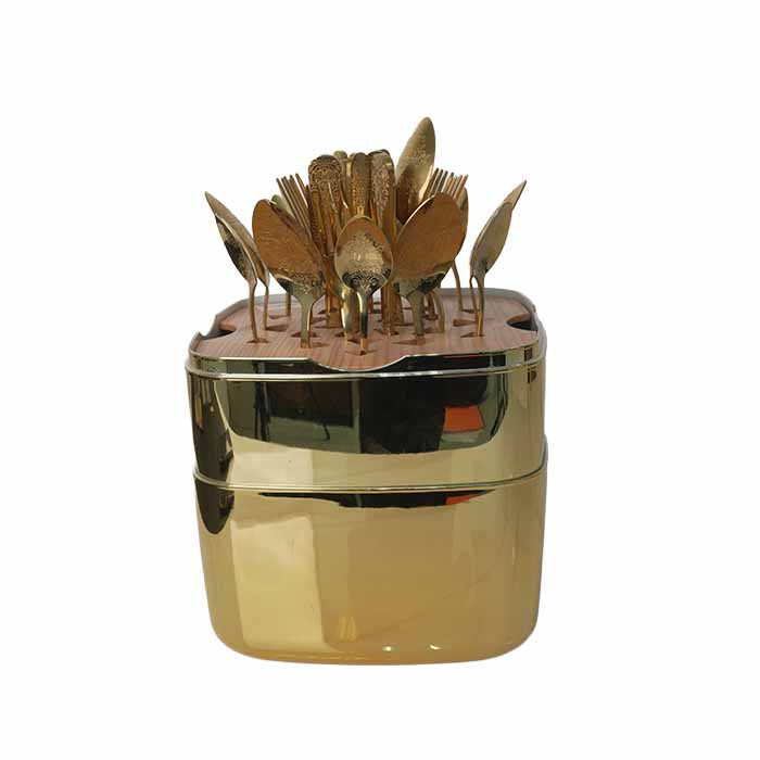 ⁦S/STEEL 24PCS CUTLERY SET W/BOX -GOLDEN⁩ - الصورة ⁦1⁩