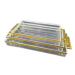 ACRYLIC TRAY W/GOLDEN HANDLE-32X18.5X4.5CM
