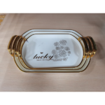 WHITE OVAL 3 PCS PLASTIC TRAY SET W/SMOOTH HANDLE-28X40X3.5