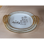 WHITE EGG SHAPED 3 PCS PLASTIC TRAY SET W/BEAD HANDLE-40.2X34.5X3.8