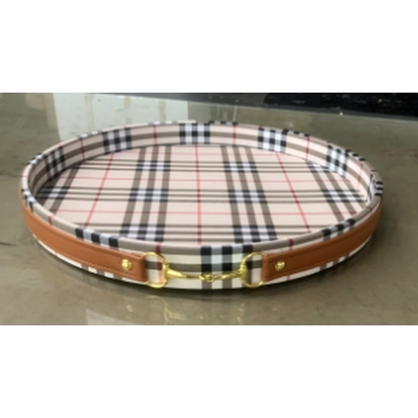 ⁦ROUND LEATHER TRAY-40X4CM⁩ - الصورة ⁦1⁩