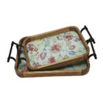 WOODEN+GLASS SERVING TRAY W/HANDLE-40X30.5X4CM
