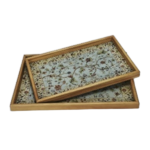 WOODEN+GLASS SERVING TRAY-45X30X3CM