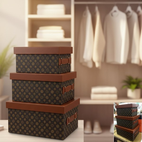 1704231131374 LEATHER STORAGE BOX W/COVER-32X21X16CM - Image 1