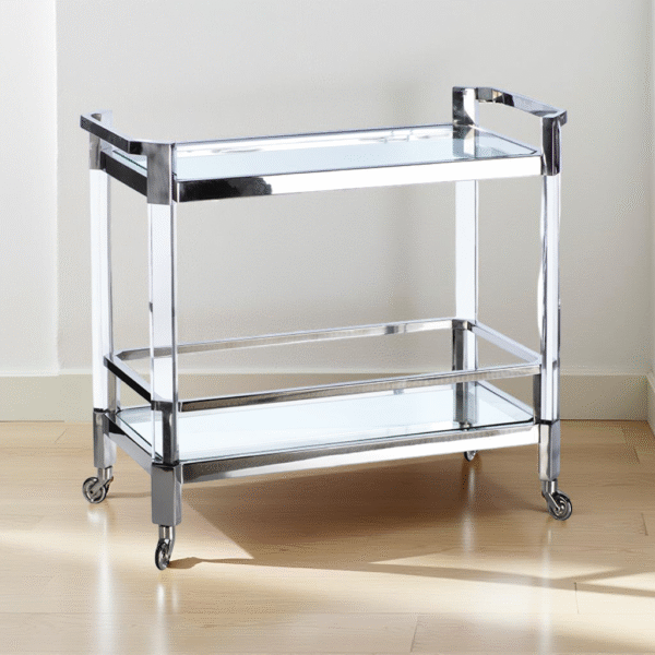GLASS W/ SILVER S/STEEL TROLLEY -81X43X80.8MM