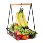 METAL FRUIT BASKET W/WOODEN HANDLE-BLACK-30X18X32CM