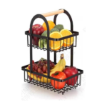 METAL 2-TIER FRUIT BASKET-BLACK-30X18X36CM