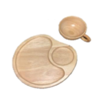 RUBBER WOOD 2-SECTION PLATE W/CUP -8X8