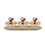 3 PCS GLASS SUGAR BOWL W/TRAY SET-30.5X10X9.5CM