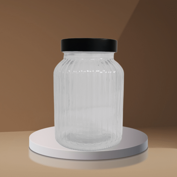 CLEAR GLASS JAR W/BLACK LID-1300ML