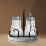 2PCS CLEAR GLASS BOTTLE W/SILVER LID & HANDLE