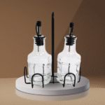 2PCS CLEAR GLASS BOTTLE W/BLACK HANDLE STAND