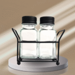 2 PCS GLASS SALT & PEPPER SET W/STAND