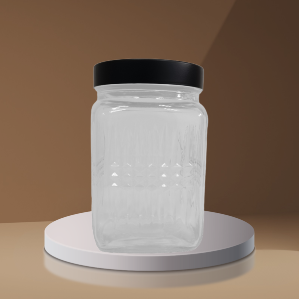 CLEAR GLASS JAR W/BLACK LID-1000ML