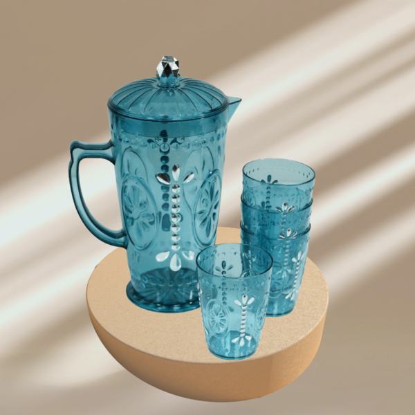⁦PLASTIC WATER JUG+4PCS GLASS SET-2000ML/370ML⁩ - الصورة ⁦1⁩