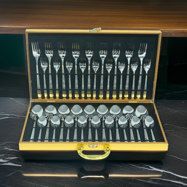 ⁦S/STEEL 36PCS SPOON & FORK SET W/BOX⁩ - الصورة ⁦1⁩