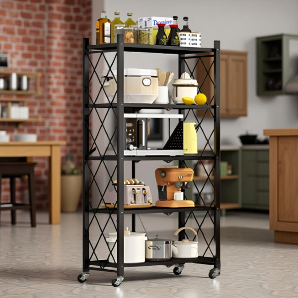 5-LAYER FOLDING STORAGE TROLLEY RACK BLACK-71.5X34X159