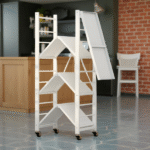 3-LAYER FOLDING STORAGE TROLLEY RACK-WHITE-71.5X34X87