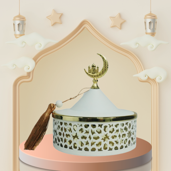 IRON CANDY BOWL W/LID-GOLD/BEIGE-14X14X16CM