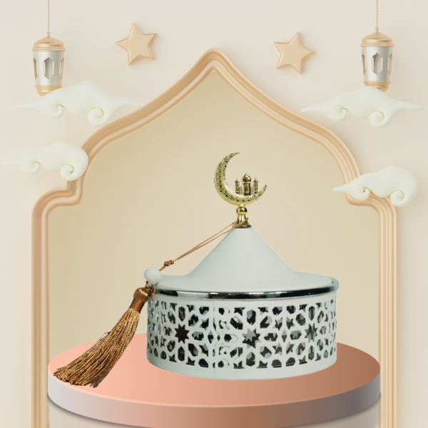 1704228014266 IRON CANDY BOWL W/LID-SILVER/BEIGE-14X14X16CM - الصورة 1