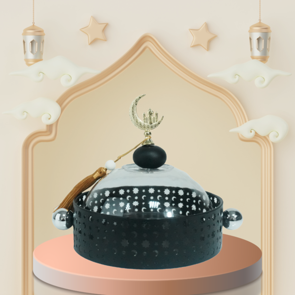 IRON CANDY TRAY W/LID-SILVER/BLACK-21X16X20CM