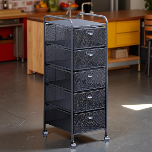 1704230120522 5 LAYER STORAGE TROLLEY RACK -WHITE-29X37.5X90.5 - Image 1