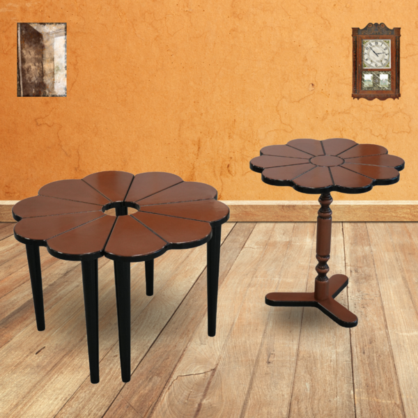 ⁦3PCS WOODEN TABLE W/STAND SET -COOPER/BLACK⁩ - الصورة ⁦1⁩