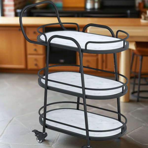 TEA TROLLEY W/METAL RACK+GLASS