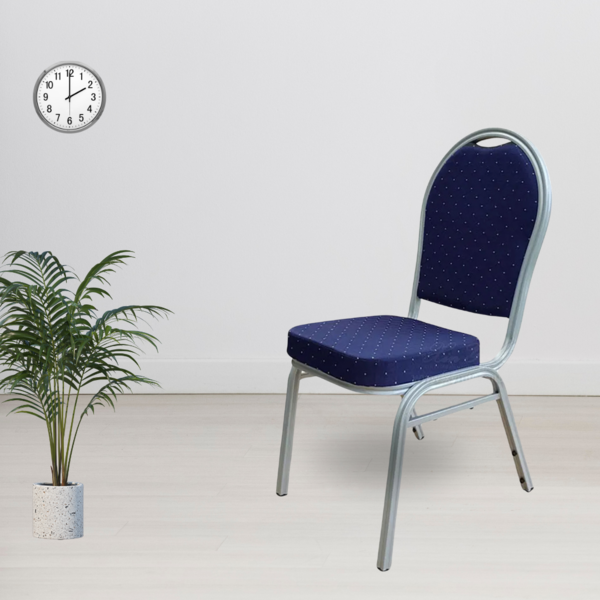 BANQUET CHAIR-BLUE W/WHITE DOTS