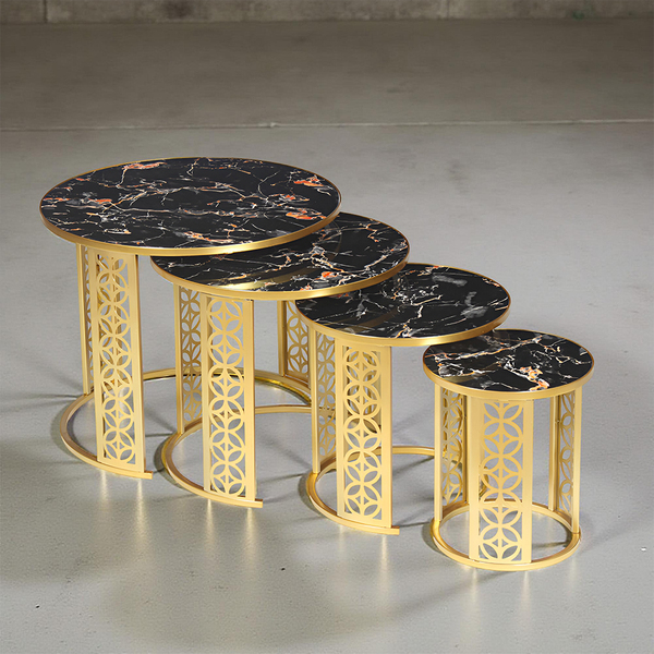 2606230070018 4PCS NESTING TABLE SET- 8+GOLD METAL FRAME - Image 1