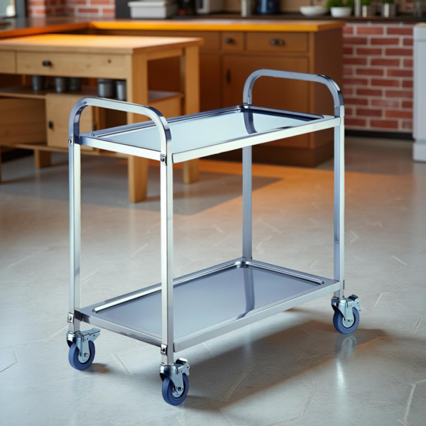 S/STEEL 2-TIERS TROLLEY-850X450X890MM
