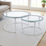 2 PCS S/STEEL+GLASS TABLE-80X80X42/60X60X38