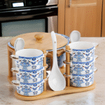 WOODEN+CERAMIC SOUP POT W/BOWL & SPOON SET-1.8L+250ML*6