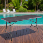 FOLDING TABLE RATTAN SURFACE-182X74X74CM-BROWN