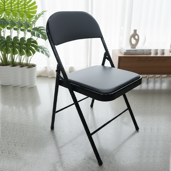 2833230080018 (2) METAL+PU FOLDING CHAIR-BLACK - الصورة 2