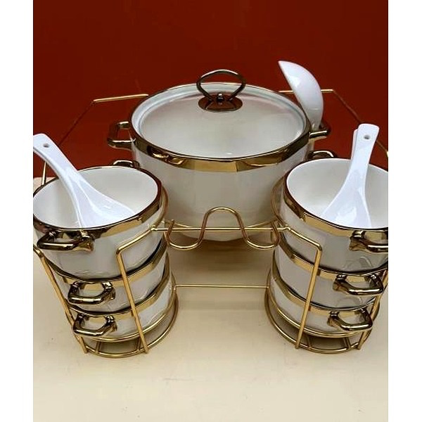 ⁦15PCS CERAMIC SOUP SET W/RACK-14.5X11X5.5/28X18.5X17.5CM⁩ - الصورة ⁦1⁩