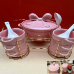 15PCS CERAMIC SOUP SET W/RACK-14.5X11X5.5/28X18.5X17.5CM