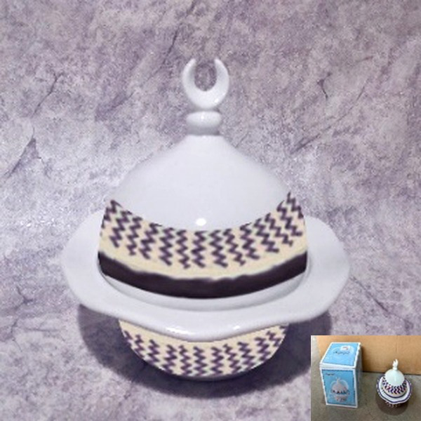 ⁦CERAMIC DESSERT BOWL W/COVER-13*14CM⁩ - الصورة ⁦1⁩