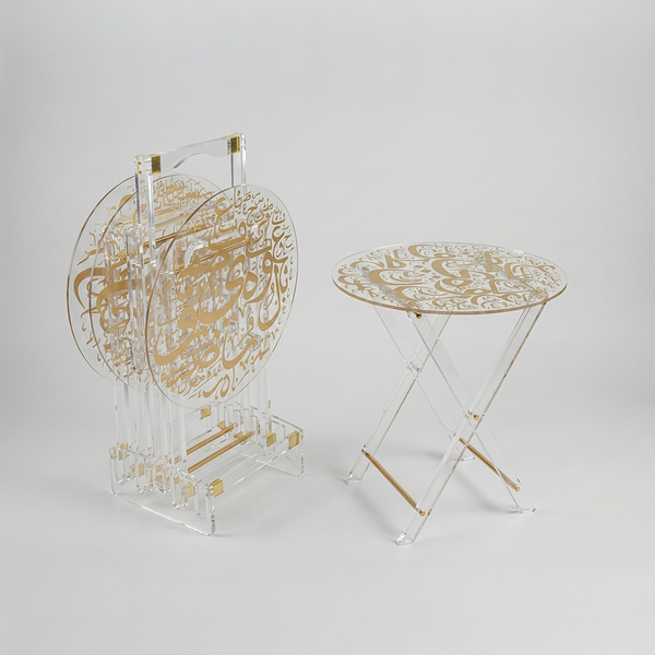 2711230220001.png 4 PCS ROUND FOLDABLE ACRYLIC COFFEE TABLE SET W/WHEEL-40X40X45CM-GOLD - Image 1