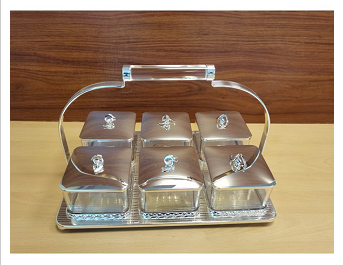 ⁦6 SEC SUGAR BOWL WITH TRAY & HANDLE-SILVER⁩ - الصورة ⁦1⁩