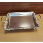 METAL SERVING TRAY W/HANDLE & STAND-SILVER